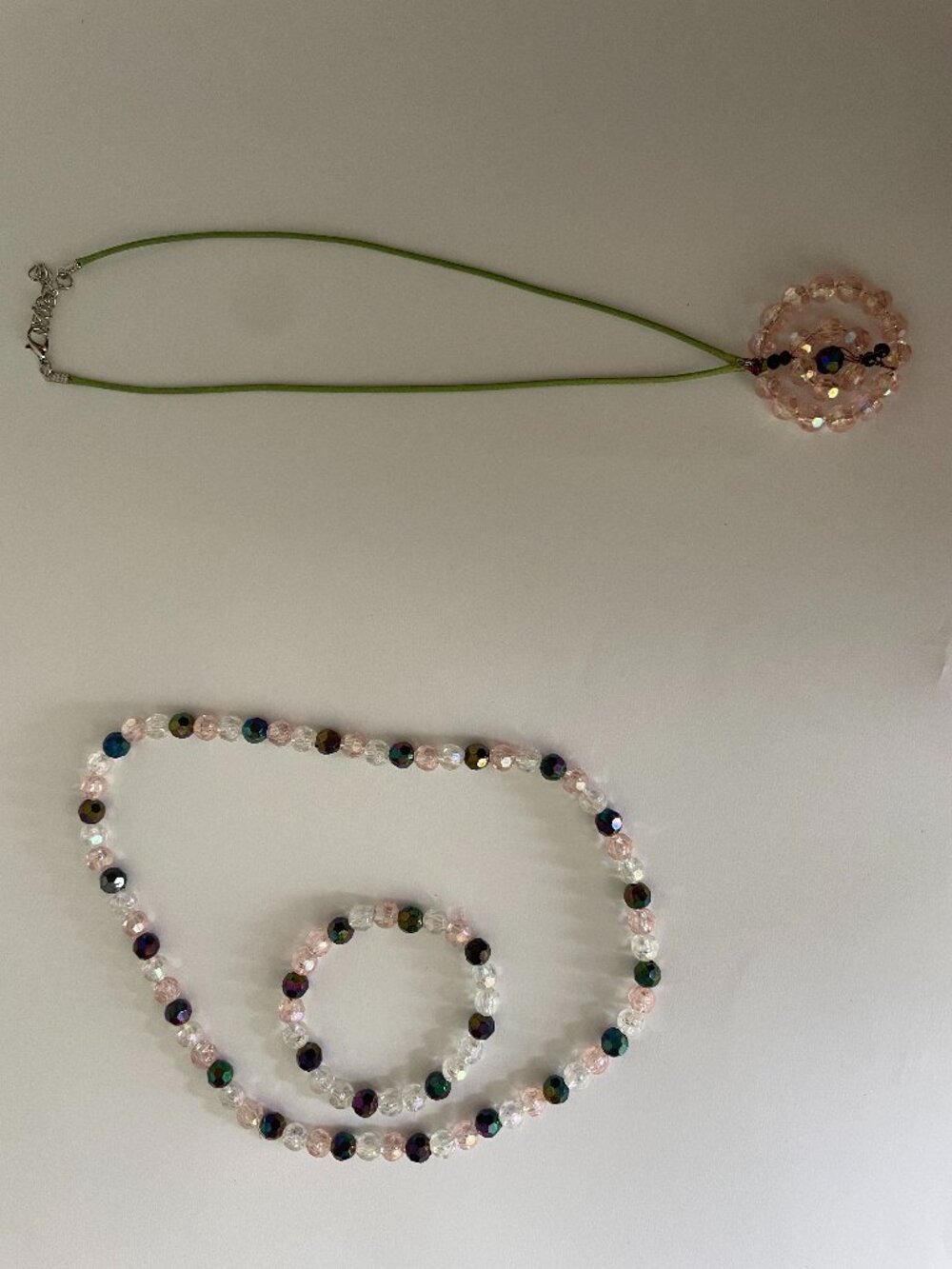 Handmade necklaces and bracelet glass beads pink white black